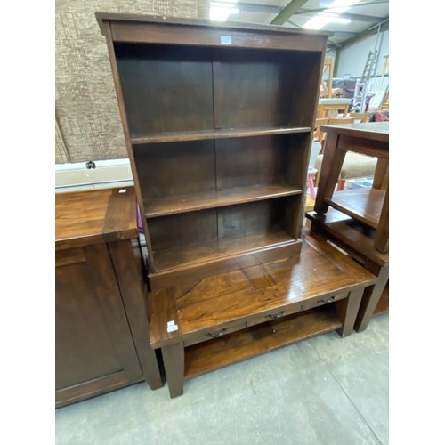 193 - Pine bookcase 104H 85W 20D and a Brison oak coffee table 46H 110W 60D