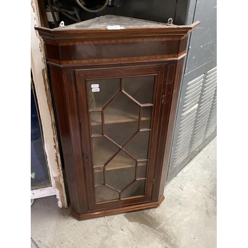 205 - Victorian mahogany inlaid glazed corner cabinet 92H 53W 32D