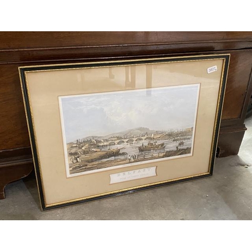 208 - Framed Lithograph of 'Belfast From St Johns Church' 34x46cm