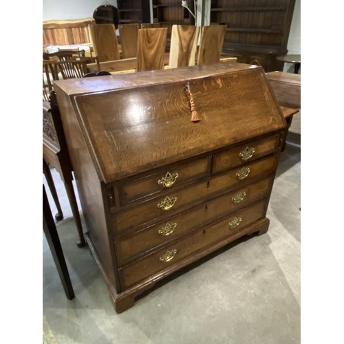 218 - George lll oak and mahogany cross banded bureau (circa 1790) 106H 107W 50D