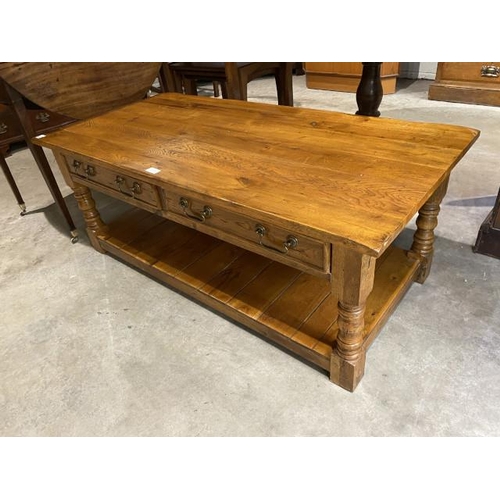 222 - Good quality oak two drawer coffee table 47H 122W 59D