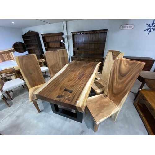 225 - Indonesian teak wood dining table 77H 120W 200D and 6 matching high back chairs 120H 45W 48D NEW
(PL... 