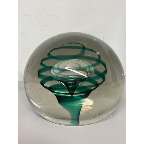 311 - Large vintage green swirl glass paperweight