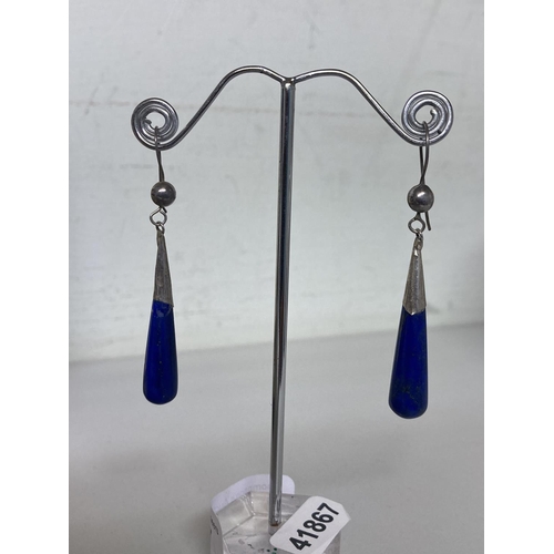 317 - Pair of silver & blue lapis drop earrings