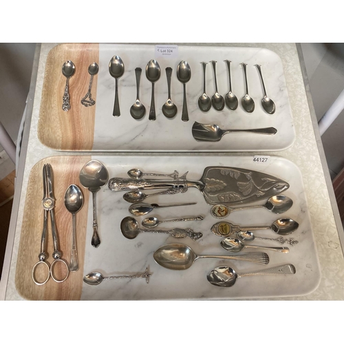 324 - Collection of mixed silver & silver plated cutlery inc. continental silver, combined silver weight 2... 