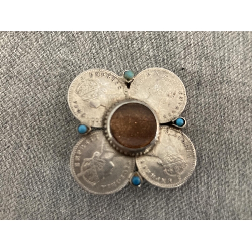 339 - Victorian silver Indian coin brooch