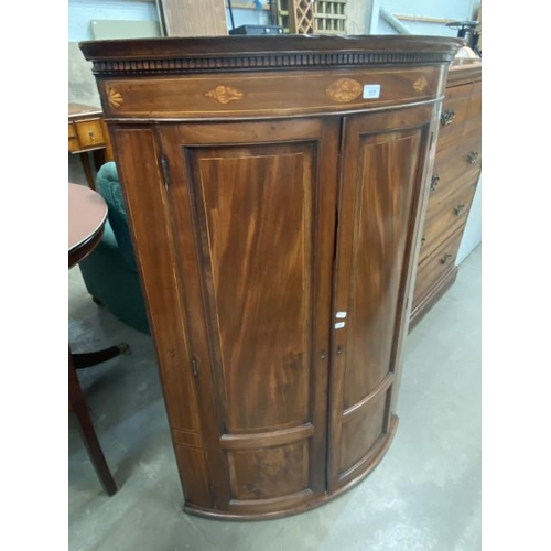 35 - Georgian mahogany bow fronted corner cabinet 123H 83W 57D