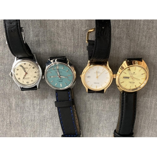 352 - 4 watches, Hmt Rajat automatic day date 21 jewels, Charles Nicolet Tramelan Antimagnetic 17 jewels, ... 