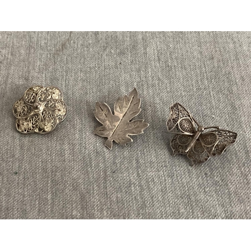 355 - Bob Ford Canadian leaf brooch & 2 silver tone filigree brooches