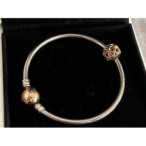 356 - Pandora 925 silver bangle with 585 silver plated charm