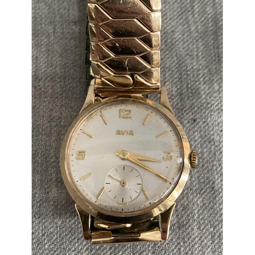 362 - Gentleman's 9ct gold cased Avia 15 jewels watch with 9ct gold metal core back & front model 