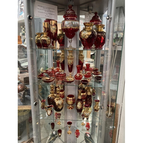 381 - 18 pieces of ruby red & gilt glassware inc. Venetian