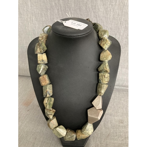 382 - 925 silver clasped hardstone bead necklace, 54cm long