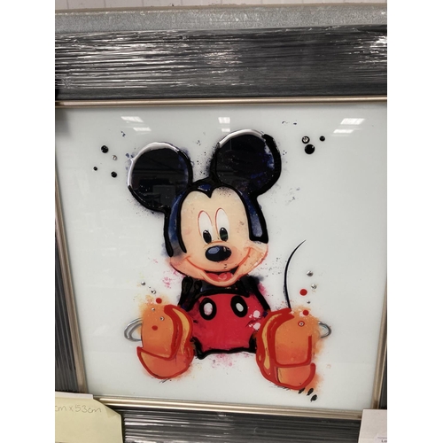 386 - Framed 'Mickey Mouse' print on glass NEW 53cm square