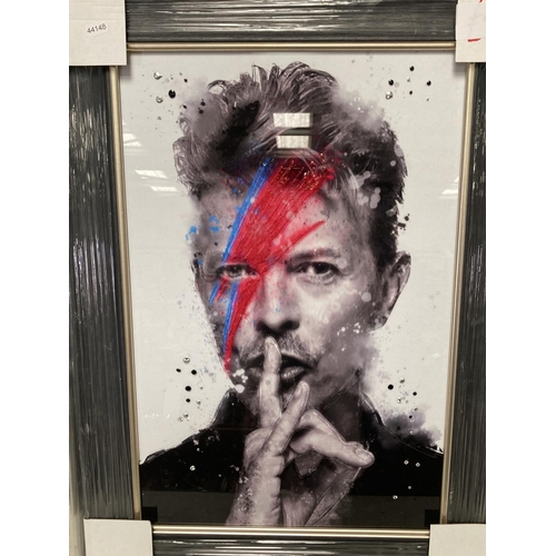 388 - Framed 'David Bowie' print on glass NEW 74X53cm