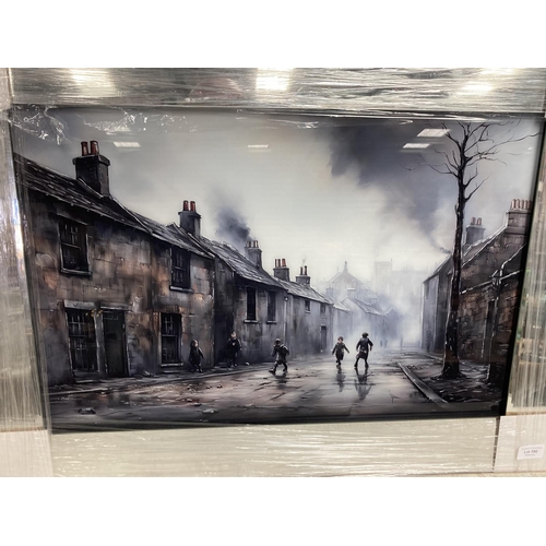 390 - Framed 'Street Scene After Bob Barker' print on glass NEW 56x76cm