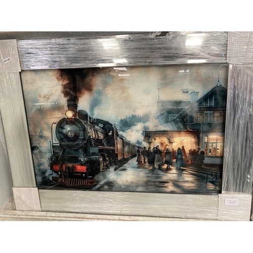 391 - Framed 'Locomotive' print on glass NEW 56x76cm