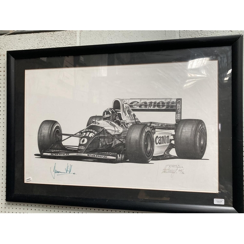 416 - Limited Edition 605/750 Damon Hill Formula 1 print 70H 102W signed by Damon Hill and artist Alan Sta... 