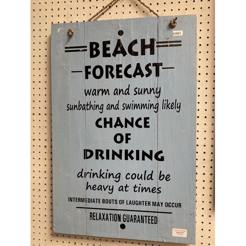 417 - Wooden 'Beach Forecast' sign 40x60cm NEW