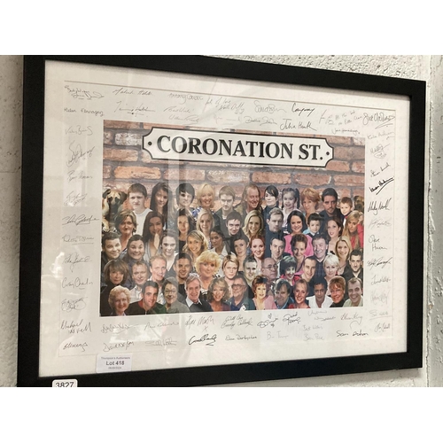 418 - Framed Coronation Street print signed by the cast 49x37cm (No certificate of authenticity)