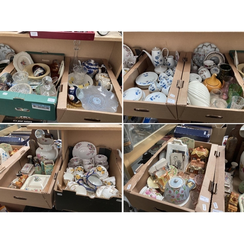 432 - 7 boxes of collectables inc. postcards, part tea sets, glass decanters, Carlton Ware, Lingard teapot... 