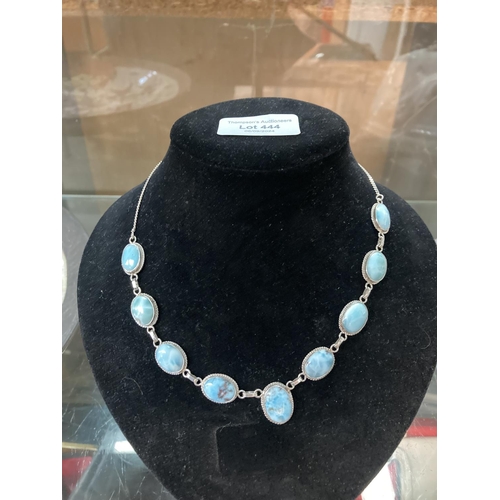 444 - Blue hardstone and silver necklace (45cm)