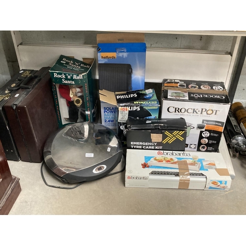 474 - 2 briefcases, Crock Pot 3.5L slow cooker, Brabantia food warmer, Halfords solar power battery mainta... 