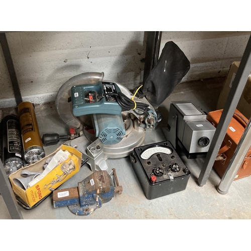 475 - Record No. 1 vice, Erbauer compound mitre saw, Universal Avo Meter, Spong mincer etc.