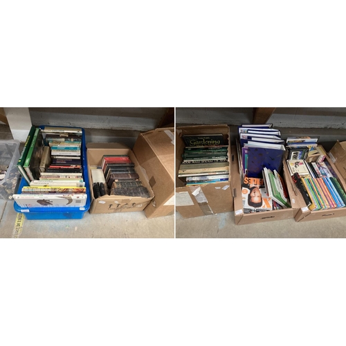 478 - 4 boxes of books & a box of Bibles inc. early leather bound editions, books inc. children's pop up, ... 