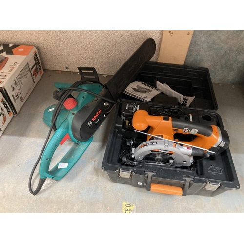 508 - Worx Power Tools - WX18CS cordless circular saw with charger and 2 batteries & a Bosch AKE40 hedge t... 