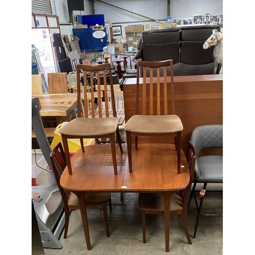 51 - Mid century G Plan teak extending dining table 75H 114-152W 84D and 4 chairs