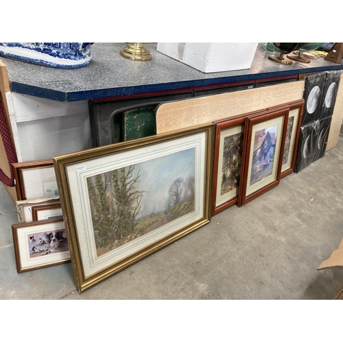 511 - Collection of framed pictures of rural and pastoral scenes, 2 prints of sheepdogs and pointers by Mi... 