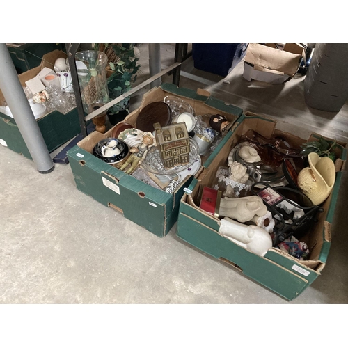 545 - 3 boxes of collectables including cut glass, art glass, figurines, The Pig & Whistle money box, cand... 