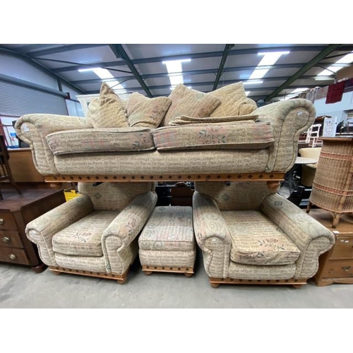 55 - Barker & Stonehouse 4 piece suite with hardwood surround and extra protective covers  (settee 215W, ... 