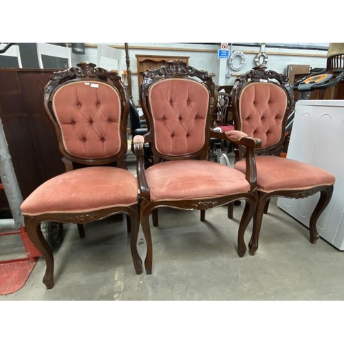 68 - 3 Italian style mahogany framed bedroom chairs including one carver 48W