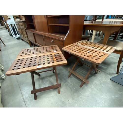 76 - 2 teak folding ‘Firman’ garden tables 50H 50W 50D