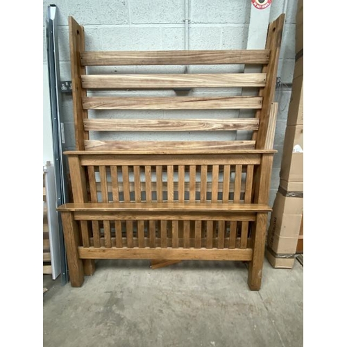 77 - Good quality oak double bed frame with side rails, lats and bolts