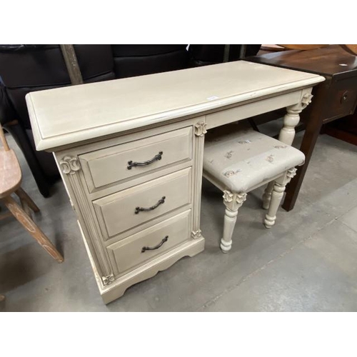 81 - Cream 3 drawer dressing table 77H 110W 48D and a matching dressing stool