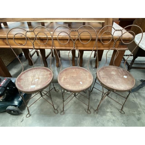 88 - 3 vintage wire work ice cream parlour chairs 42W