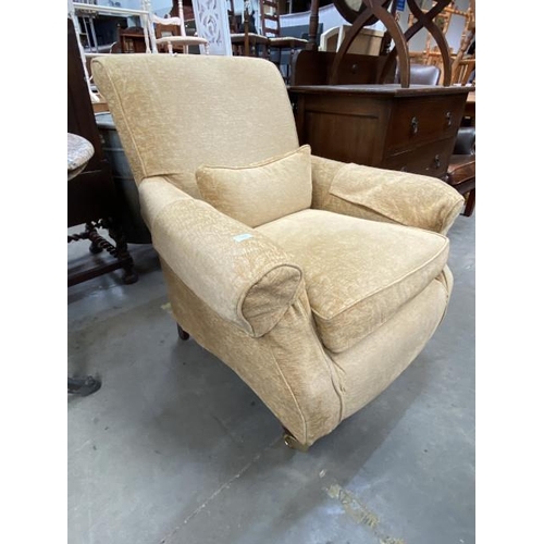 91 - Multi York gold chenille armchair with brass castors 86W