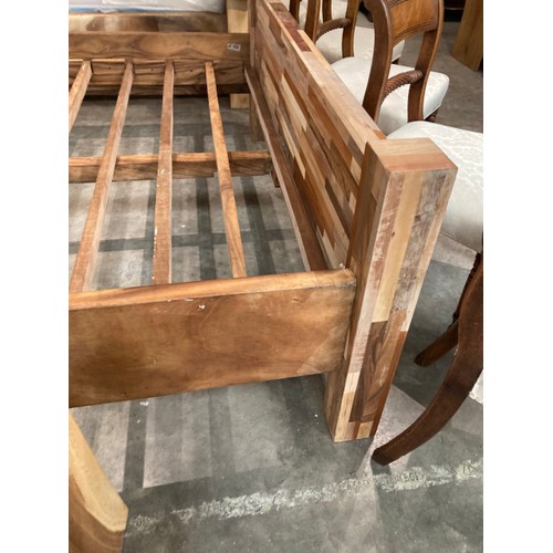 235 - Finger joint Indian walnut king size bed frame with side rails and lats (overall dimensions 120H 170... 