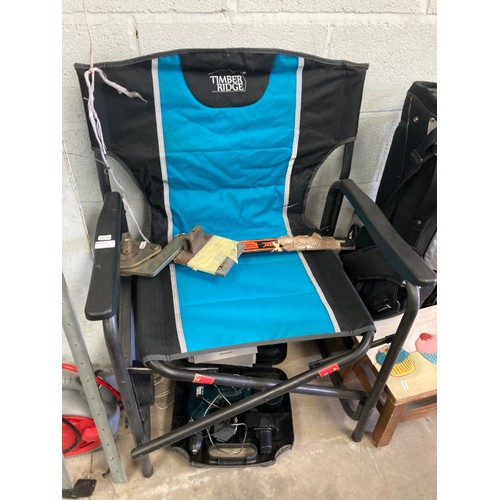 11 - Timber Ridge folding garden chair, 2 sash clamps, weed sprayer, garden pruners, walking stick etc