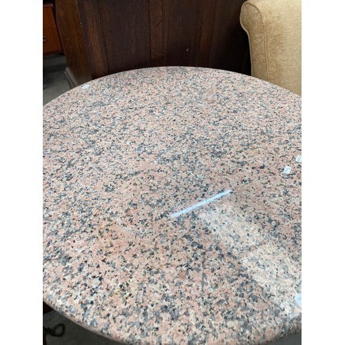 90 - Marble topped circular table with cast base 73H 90cm diameter