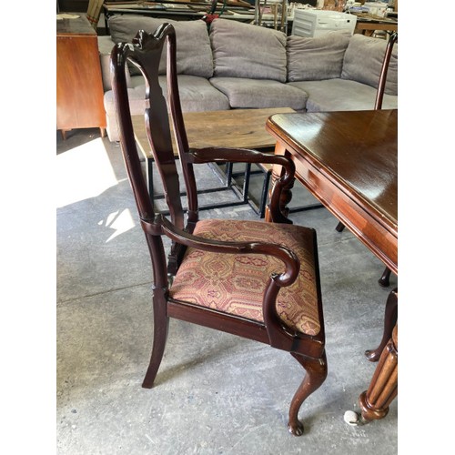 145 - Victorian mahogany wind out dining table with 3 leaves 77H 112-235W 105D and 8 Queen Anne style maho... 