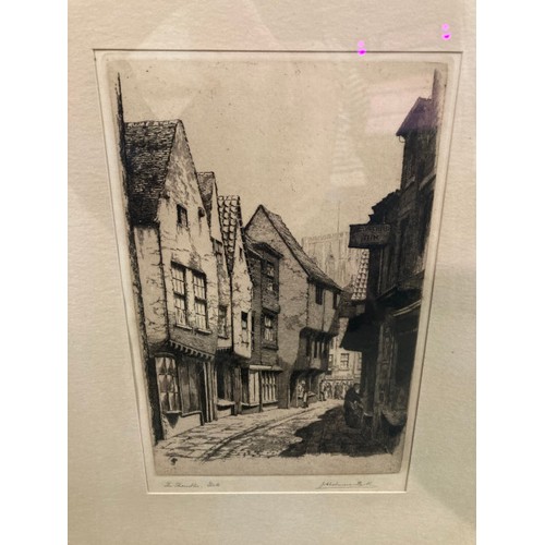 487 - Collection of pictures & mirrors inc. pencil signed J. Chalmers Park original etching of 'York, The ... 