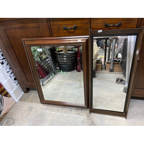 533 - 2 mahogany framed mirrors 77H 33W & 73H 58W, unframed mirror 91H 60W, metal framed mirror 74H 81W, c... 