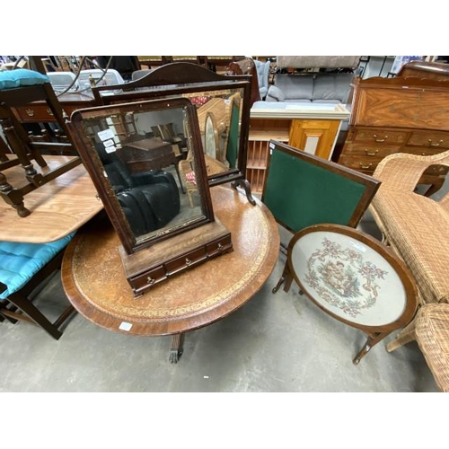 107 - Walnut with leather inset coffee table, folding card table, Regency mahogany dressing table mirror 5... 