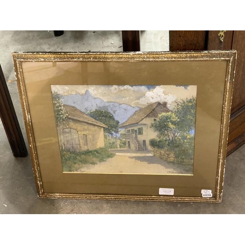 112 - Gilt framed watercolour Aix-Les-Bains by JD Kenworthy 1926 (with frame 49 x 42cm, unframed 34 x 26cm... 