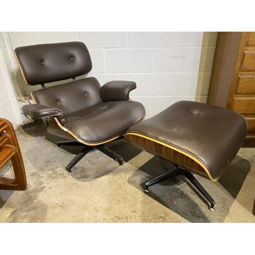 116 - Herman Miller 'Eames' style lounge chair 84H 86W 53D with a matching footstool 43H 65W 53D, upholste... 