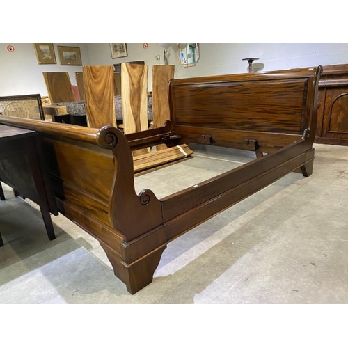 123 - Willis & Gambier mahogany super king (6ft) sleigh bed with side rails, 2 central rails and lats